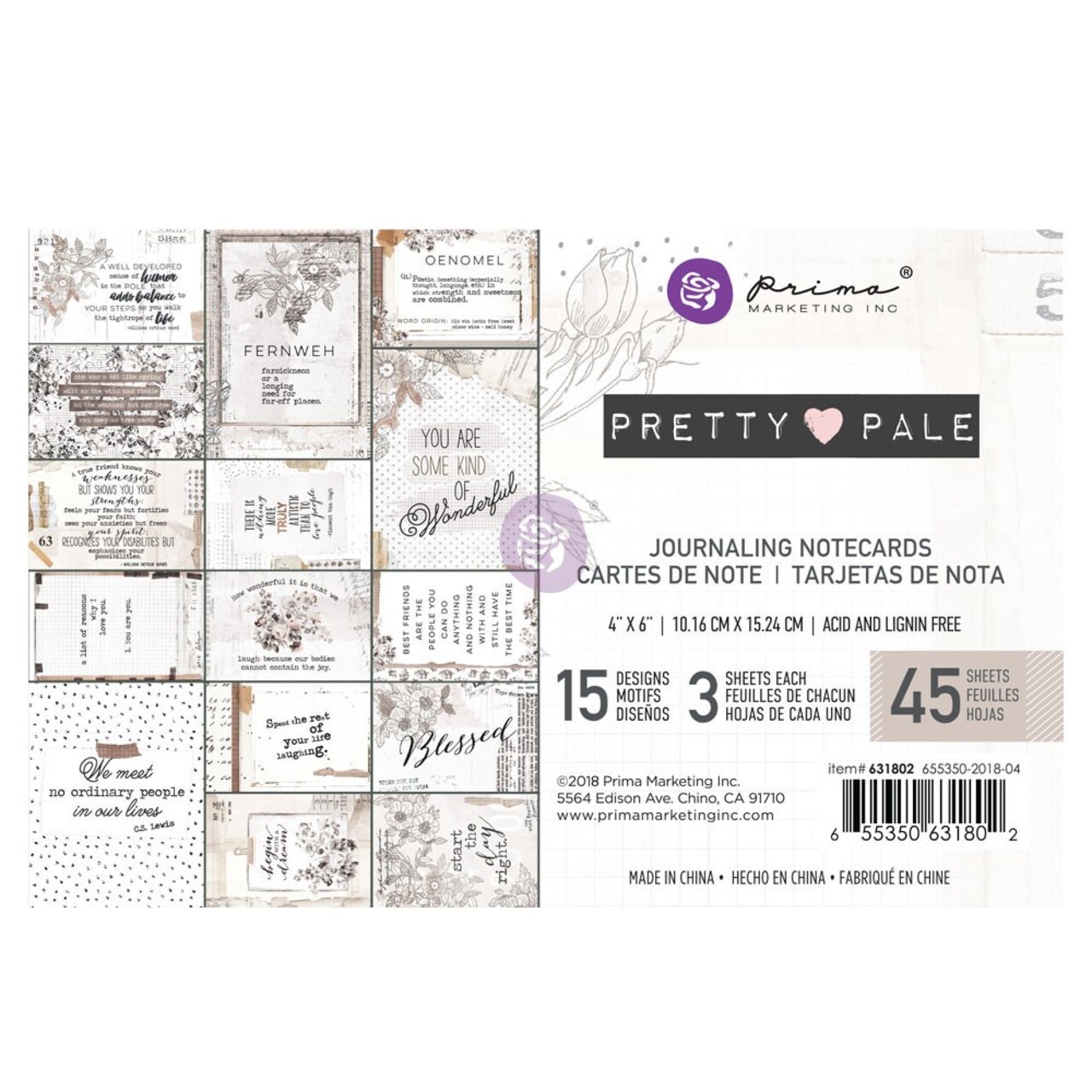 Prima Marketing Inc 4x6 Journal Cards-Pretty Pale 655350631802